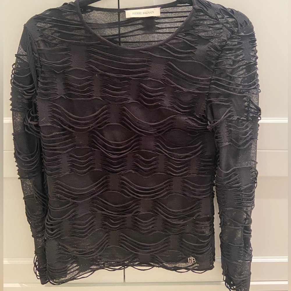 Pierre Balmain black sheer top, size XS